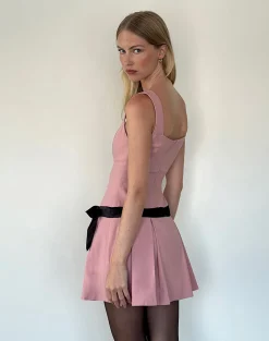 Motel Rocks Day Dresses | Mini Dresses-Michelia Mini Dress in Pink with Black Bow PinkwithBlackBow