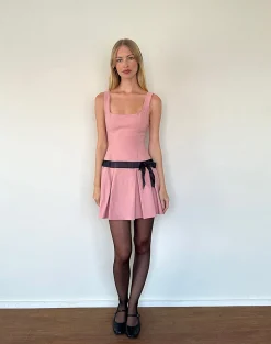 Motel Rocks Day Dresses | Mini Dresses-Michelia Mini Dress in Pink with Black Bow PinkwithBlackBow