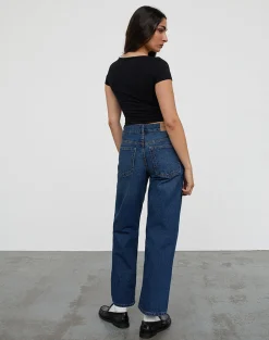Motel Rocks Jeans | Low Rise Pants-Mid Rise Awkward Parallel Jeans in Mid Blue Used MidBlueUsed