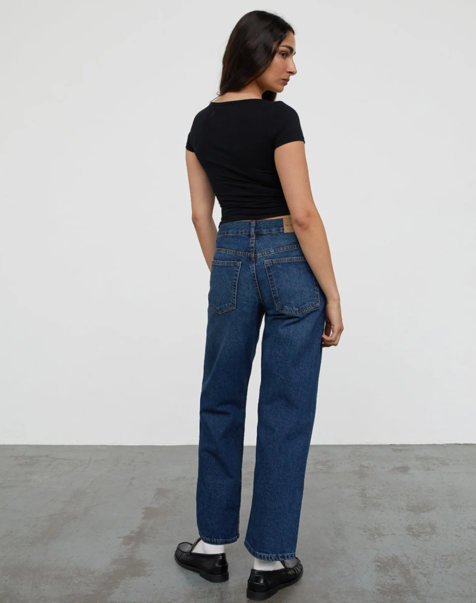 Motel Rocks Jeans | Low Rise Pants-Mid Rise Awkward Parallel Jeans in Mid Blue Used MidBlueUsed