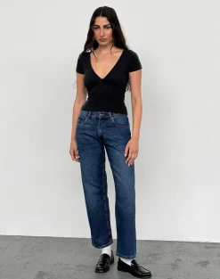 Motel Rocks Jeans | Low Rise Pants-Mid Rise Awkward Parallel Jeans in Mid Blue Used MidBlueUsed