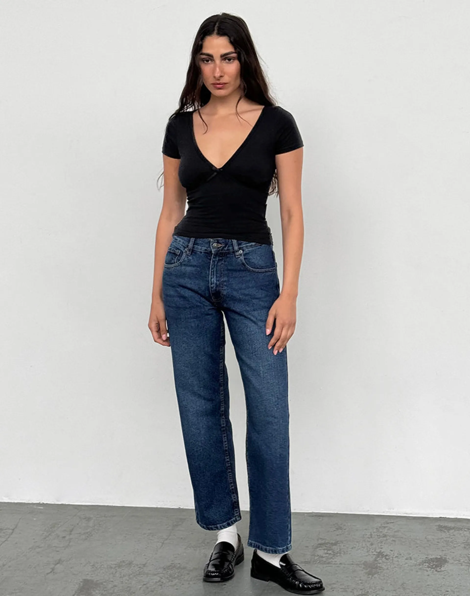 Motel Rocks Jeans | Low Rise Pants-Mid Rise Awkward Parallel Jeans in Mid Blue Used MidBlueUsed