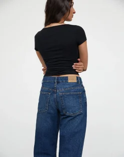 Motel Rocks Jeans | Low Rise Pants-Mid Rise Awkward Parallel Jeans in Mid Blue Used MidBlueUsed