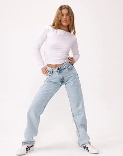 Motel Rocks Low Rise Pants | Jeans-Mid Rise Slim Parallel Jeans in 80's Light Wash 80'sLightWash