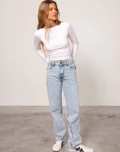 Motel Rocks Low Rise Pants | Jeans-Mid Rise Slim Parallel Jeans in 80's Light Wash 80'sLightWash