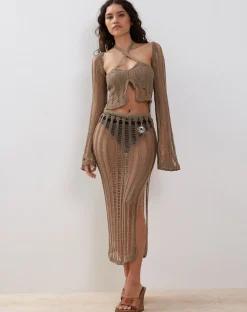 Motel Rocks Long Sleeve Tops-Mika Knitted Shrug in Desert Taupe