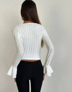 Motel Rocks Long Sleeve Tops-Miley Flute Sleeve Top in Textured Ivory