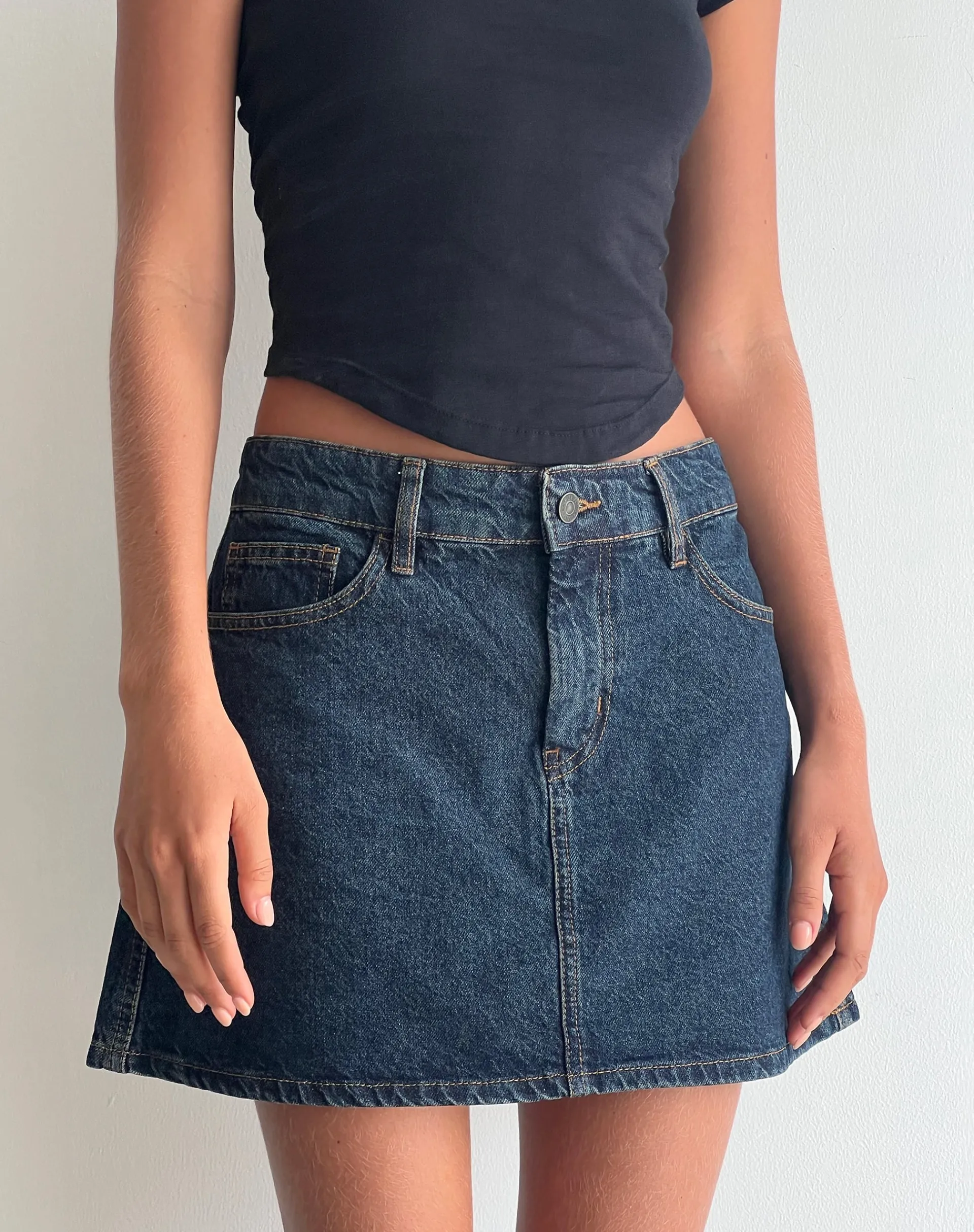 Motel Rocks A Line Skirts | Denim Skirts-Mini A-Line Skirt in Denim Indigo DenimIndigo