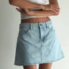 Motel Rocks A Line Skirts | Denim Skirts-Mini A-Line Skirt in Denim Blue Bleach DenimBlueBleach