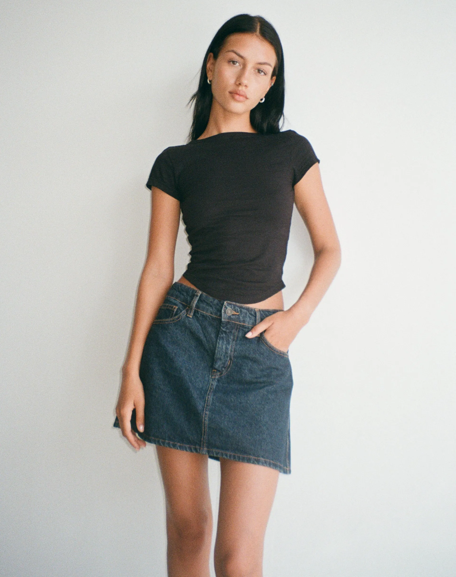Motel Rocks A Line Skirts | Denim Skirts-Mini A-Line Skirt in Denim Indigo DenimIndigo