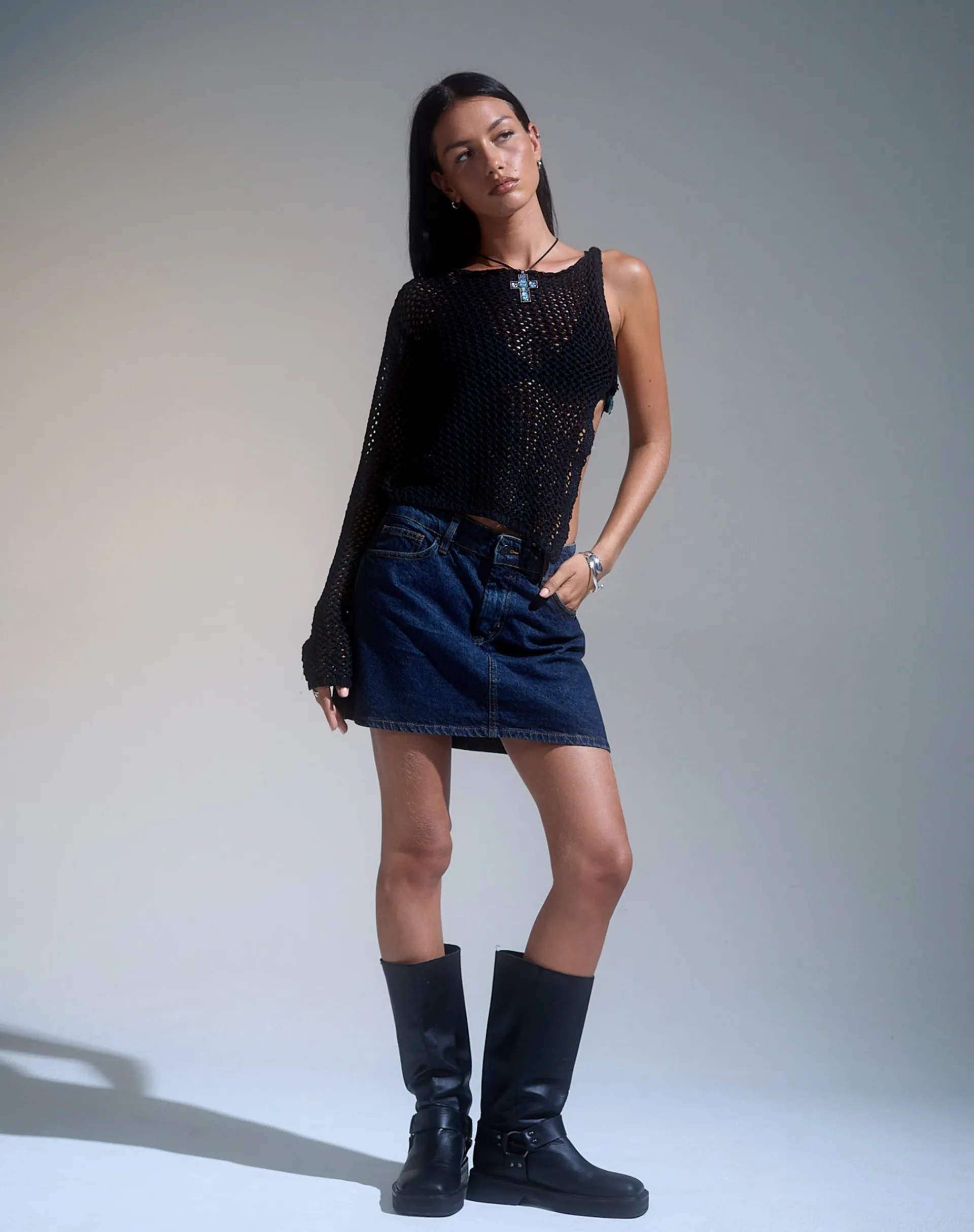 Motel Rocks A Line Skirts | Denim Skirts-Mini A-Line Skirt in Denim Indigo DenimIndigo