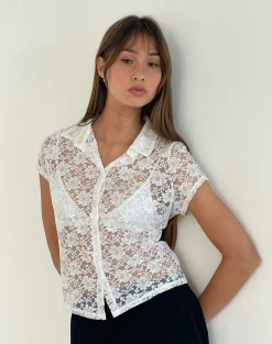 Motel Rocks Printed Tops | Lace Tops-Mirah Lace Top in White