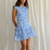 Motel Rocks Printed Dresses | Day Dresses-Mirtilo Mini Dress in Inky Blue Floral Mesh