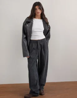 Motel Rocks Wide Leg Pants-Misha Wide Leg Trouser in Pinstripe Black PinstripeBlack