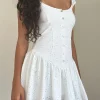 Motel Rocks Day Dresses | Mini Dresses-Misty Mini Tea Dress in Broderie White