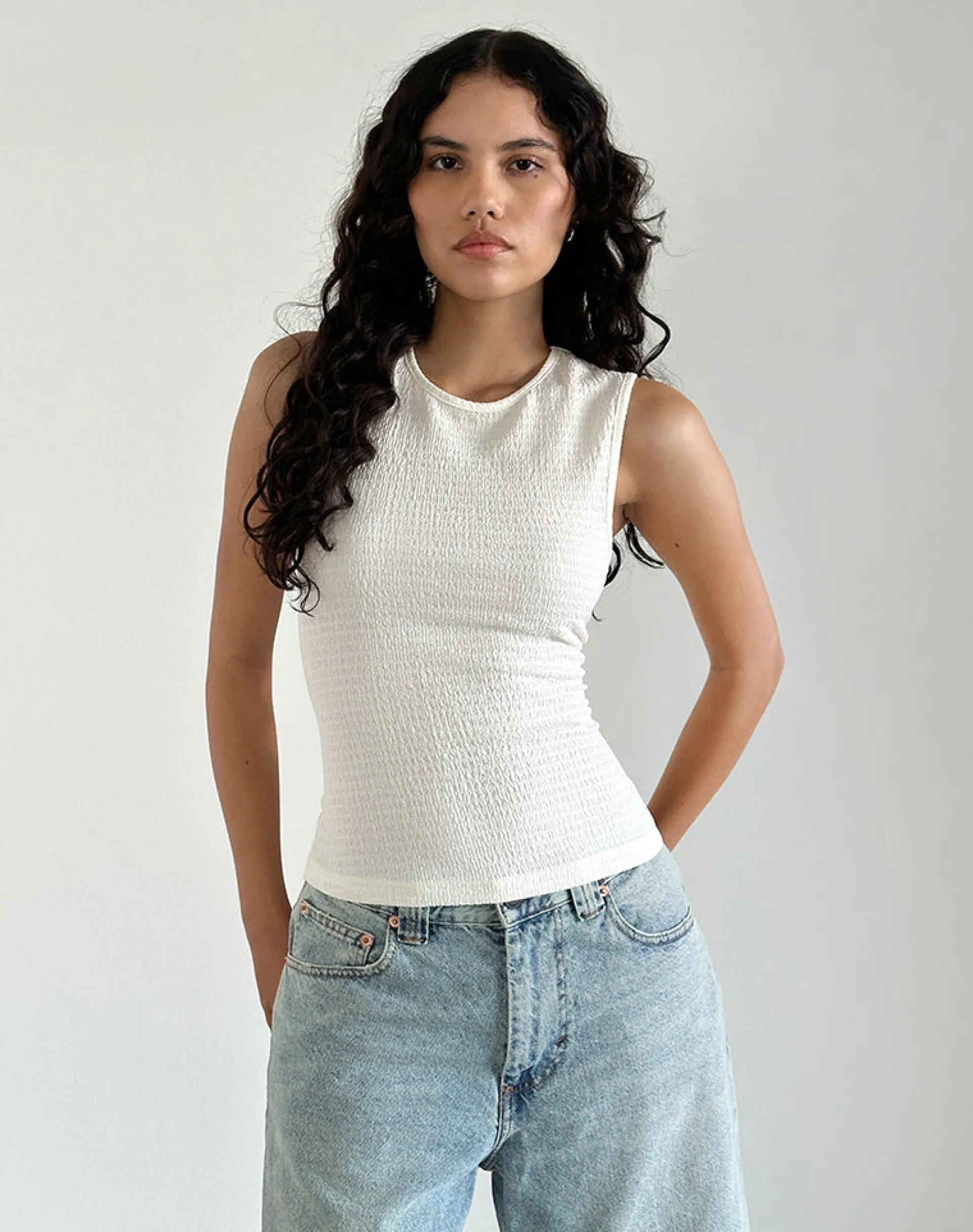 Motel Rocks Basic Tops-Mohala Top in Crinkle Ivory crinkleivory