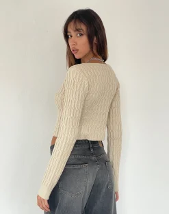 Motel Rocks Long Sleeve Tops-Mohara Long Sleeve Butterfly Top in Neutral Knit