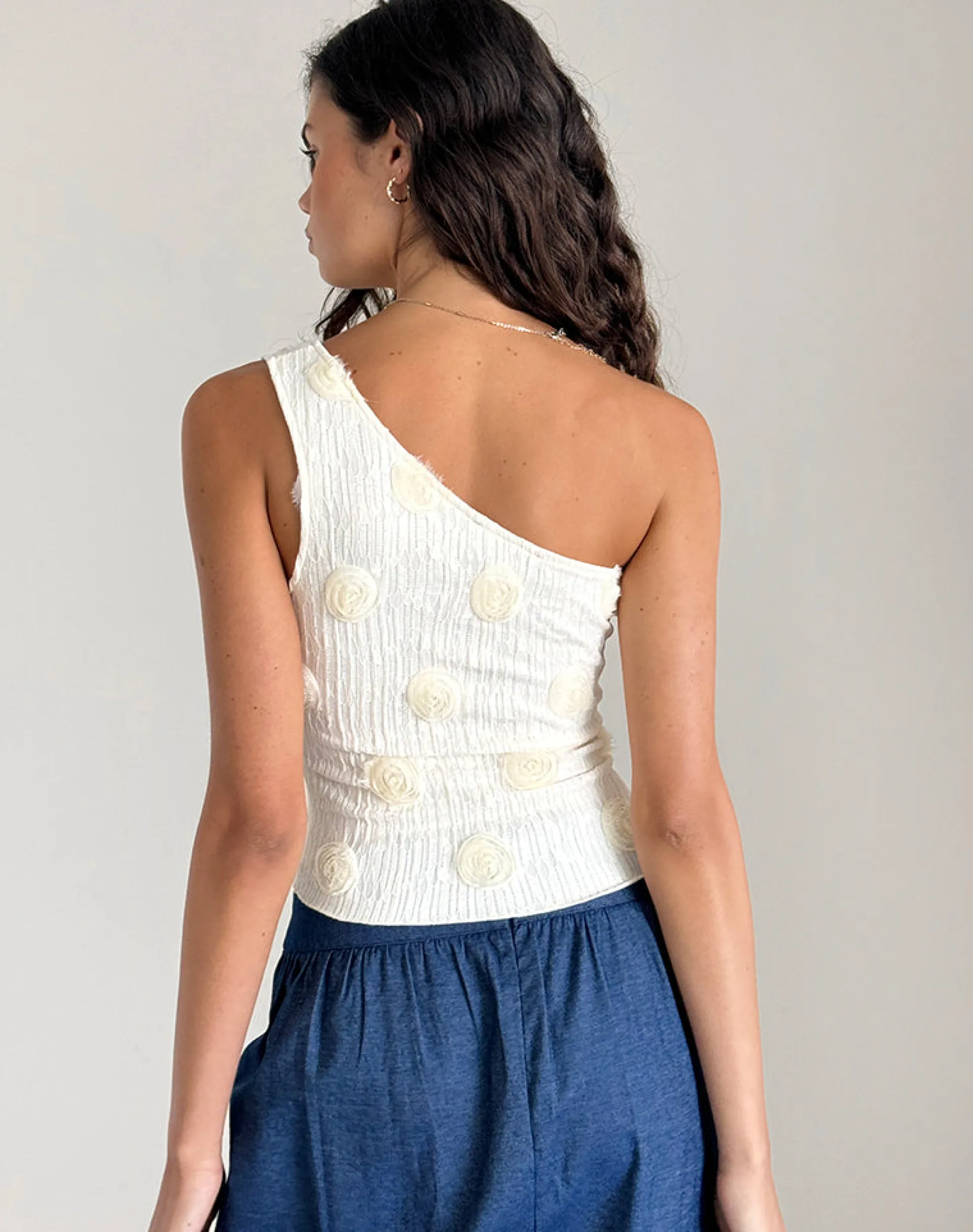 Motel Rocks Going Out Tops-Moira One Shoulder Top in Textured Rose Ivory texturedroseivory