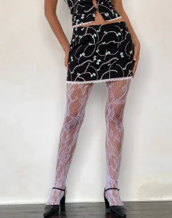Motel Rocks Co-Ords | A Line Skirts-Molen Mini Skirt in Black with Pearl and Bow Print