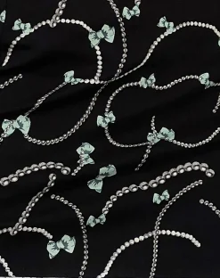 Motel Rocks Co-Ords | A Line Skirts-Molen Mini Skirt in Black with Pearl and Bow Print