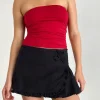 Motel Rocks A Line Skirts | Pleated Skirts-Monana Wrap Micro Skirt in Plain Black PlainBlack