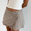 Motel Rocks Tailoring | Printed Skirts-Monana Wrap Micro Skirt in Check Taupe CheckTaupe