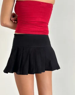 Motel Rocks A Line Skirts | Pleated Skirts-Monana Wrap Micro Skirt in Plain Black PlainBlack