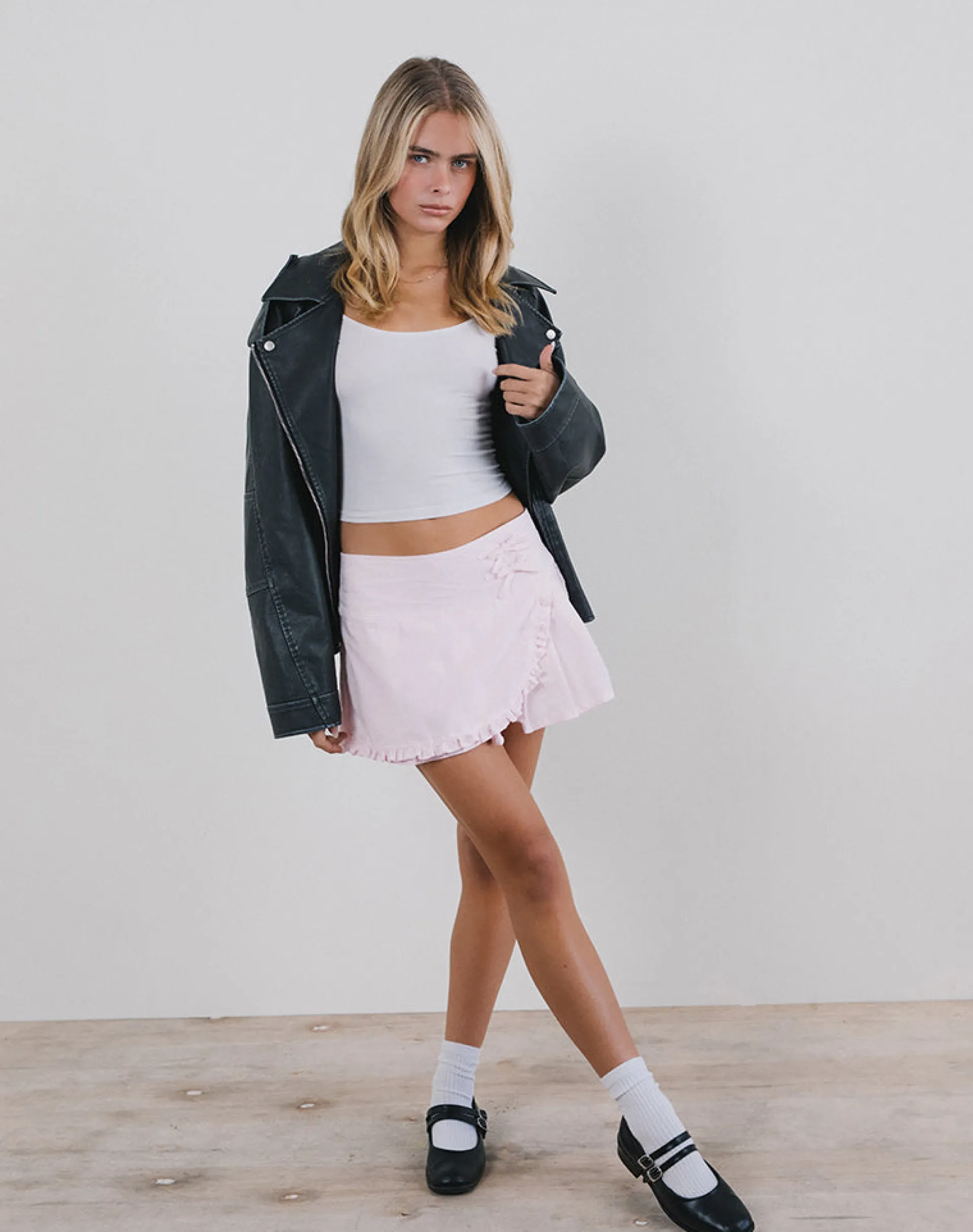 Motel Rocks Pleated Skirts | Mini Skirts-Monana Wrap Micro Skirt in Light Pink LightPink