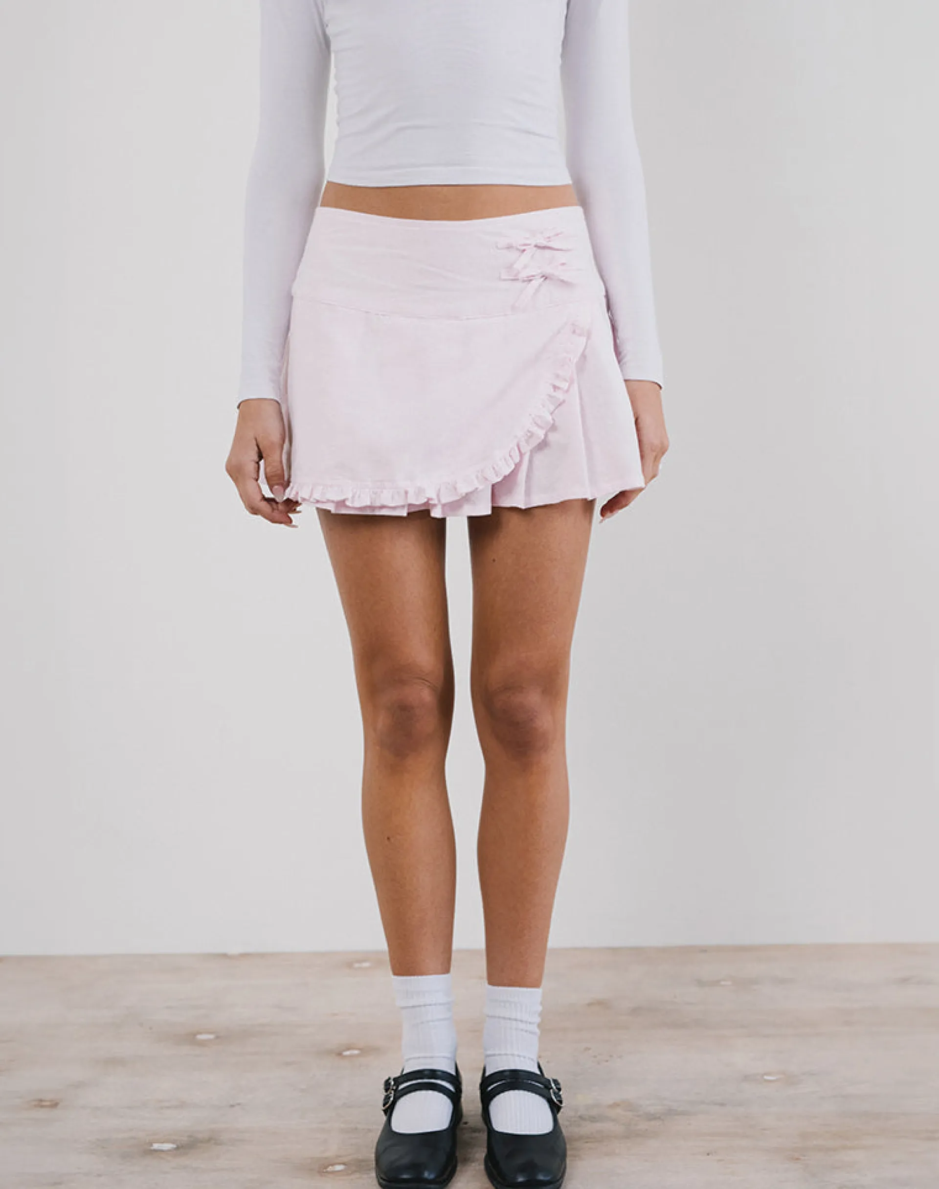 Motel Rocks Pleated Skirts | Mini Skirts-Monana Wrap Micro Skirt in Light Pink LightPink