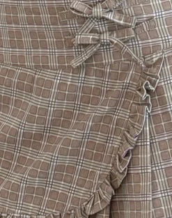 Motel Rocks Tailoring | Printed Skirts-Monana Wrap Micro Skirt in Check Taupe CheckTaupe