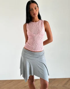 Motel Rocks Vest Tops-Monelo Textured Mesh Top in Sheer Pink SheerPink