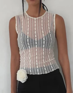 Motel Rocks Vest Tops | Printed Tops-Monelo Unlined Vest Top in Ditsy Floral Cream Lace ditsyfloralcreamlace
