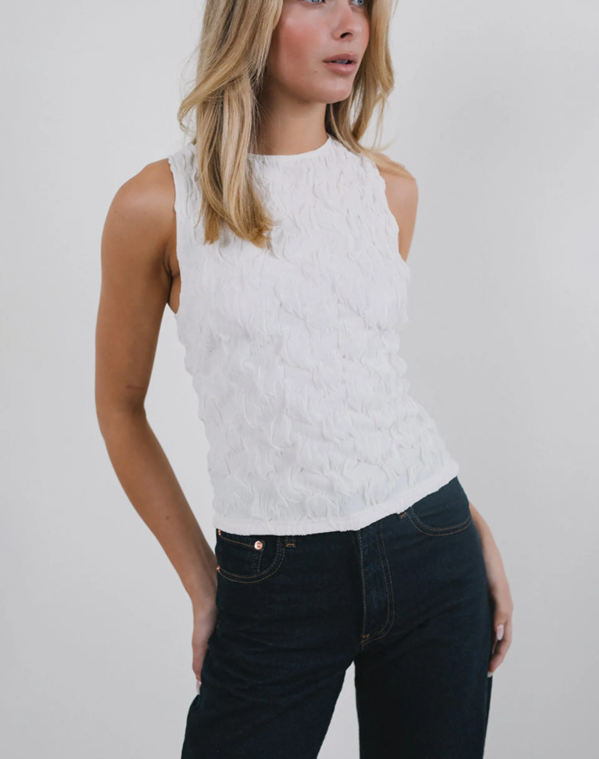 Motel Rocks Vest Tops-Monelo Vest Top in Textured Mesh White TextureMeshWhite