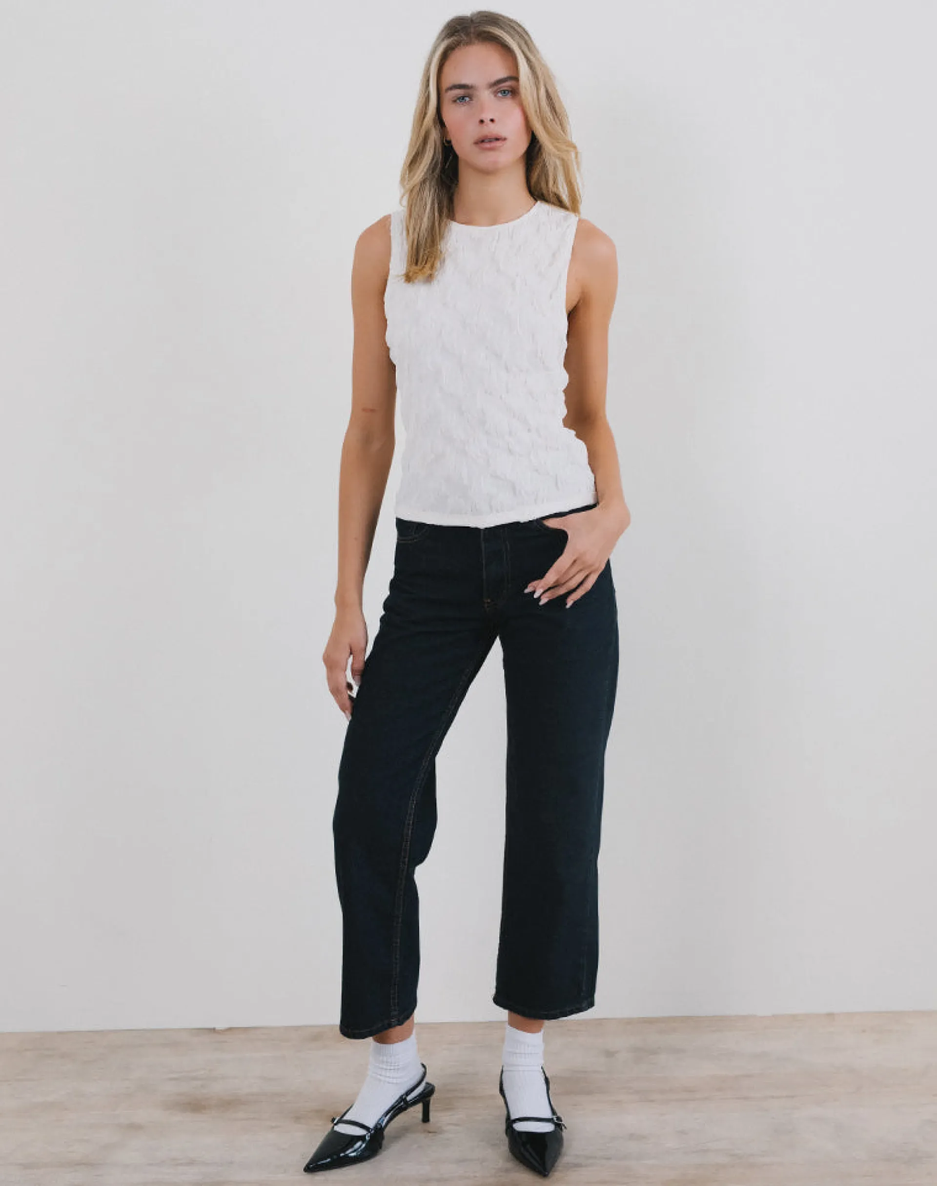Motel Rocks Vest Tops-Monelo Vest Top in Textured Mesh White TextureMeshWhite