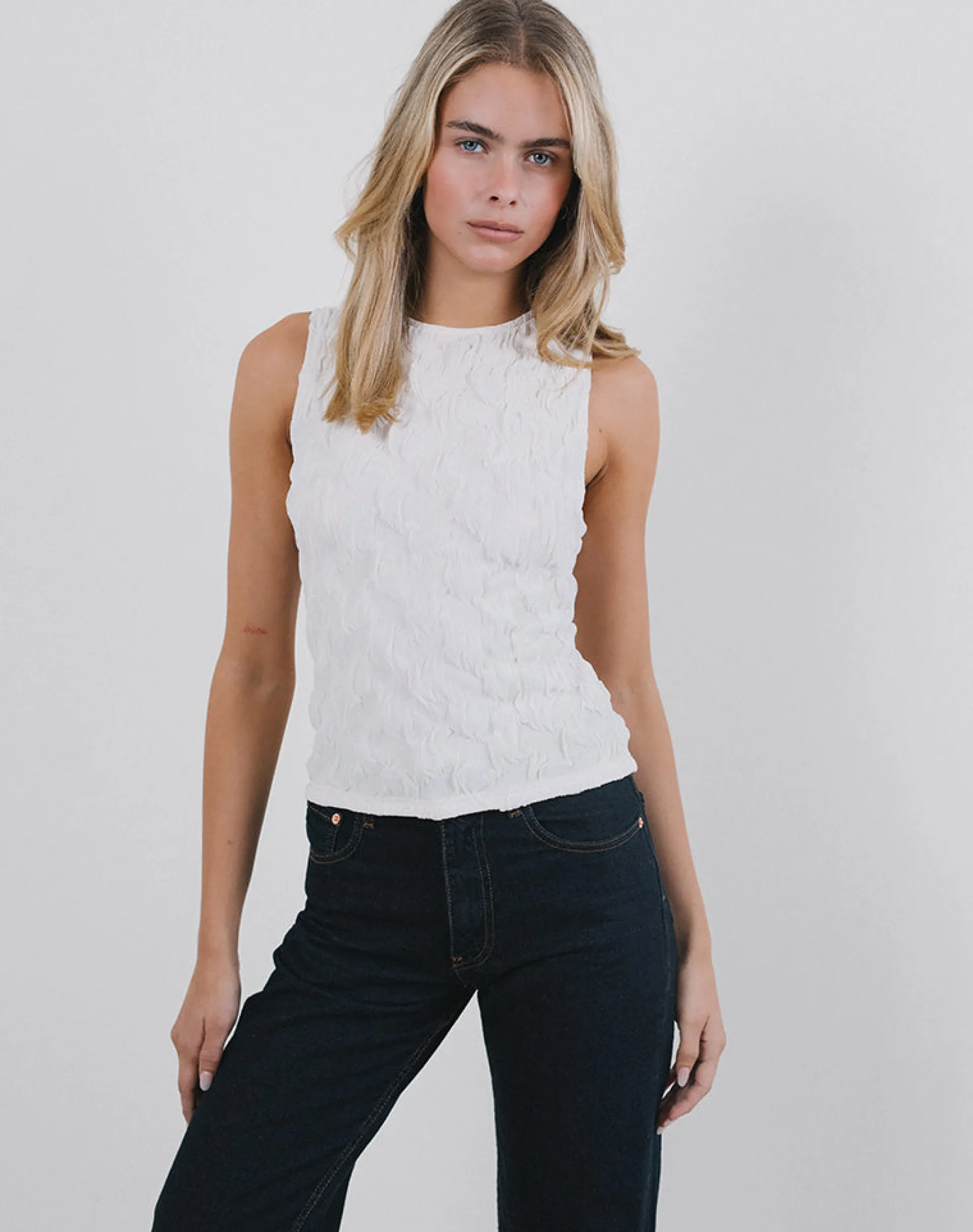 Motel Rocks Vest Tops-Monelo Vest Top in Textured Mesh White TextureMeshWhite