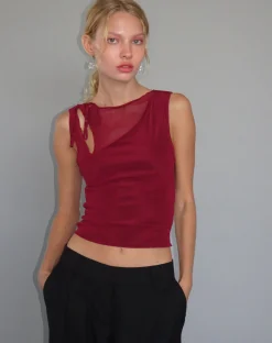 Motel Rocks Vest Tops | Going Out Tops-Moni Vest in Mesh Maroon MeshMaroon