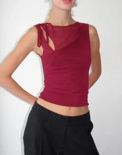 Motel Rocks Vest Tops | Going Out Tops-Moni Vest in Mesh Maroon MeshMaroon