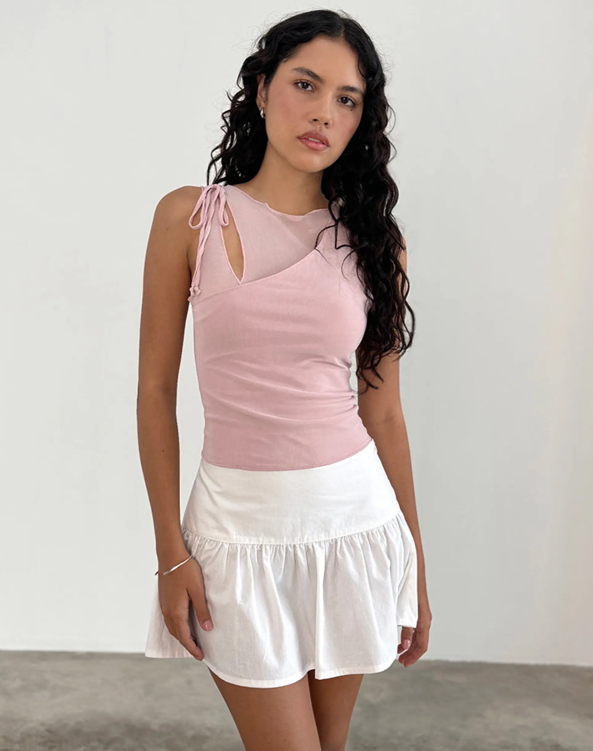 Motel Rocks Vest Tops | Strappy Tops-Moni Vest Top in Baby Pink Mesh BabyPinkMesh