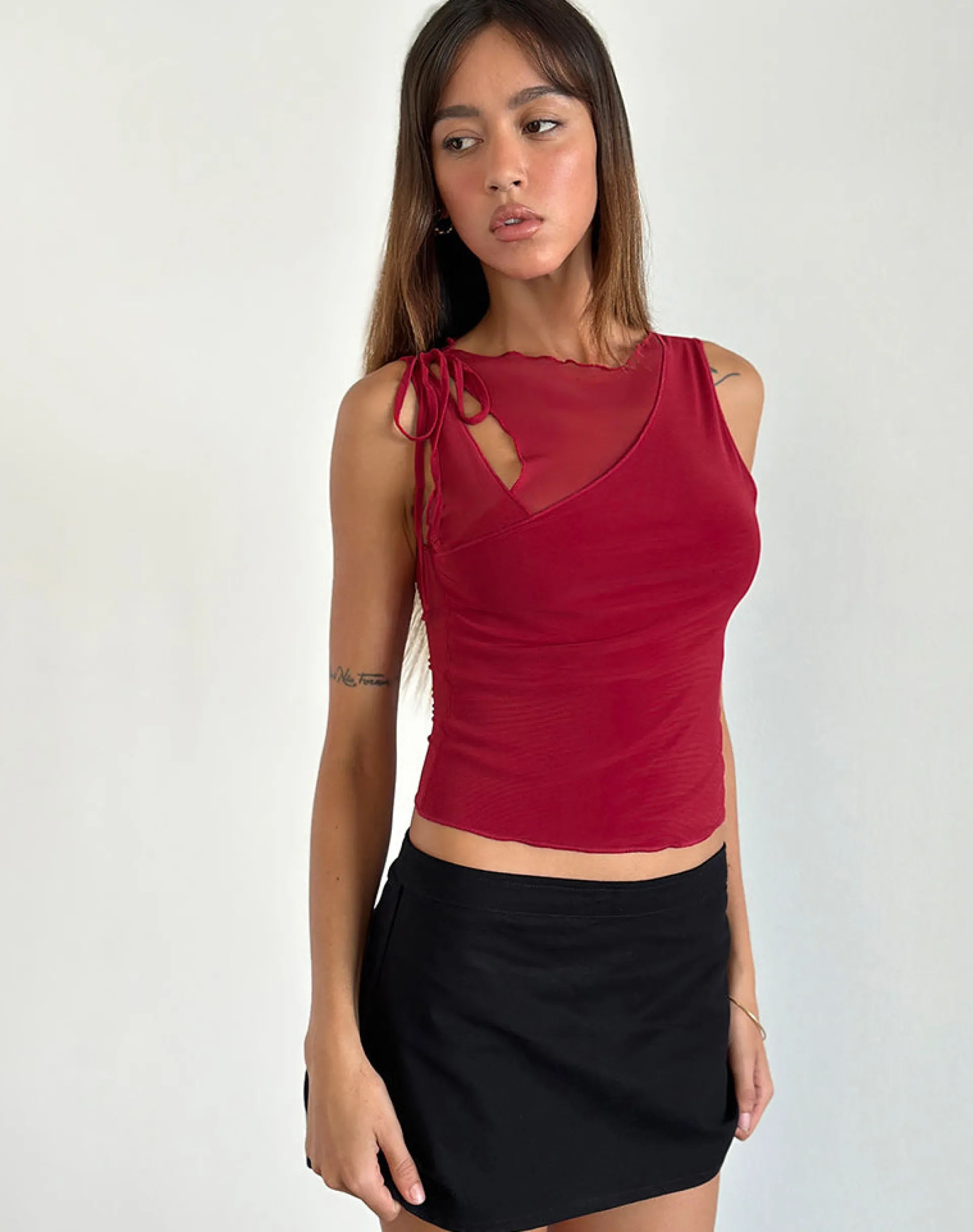 Motel Rocks Going Out Tops-Moni Vest Top in Mesh Cherry MeshCherry