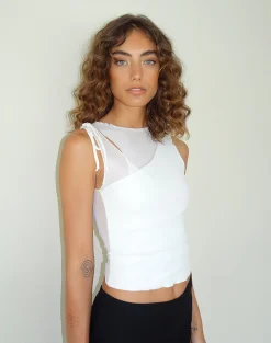 Motel Rocks Vest Tops | Going Out Tops-Moni Vest Top in Mesh Ivory MeshIvory