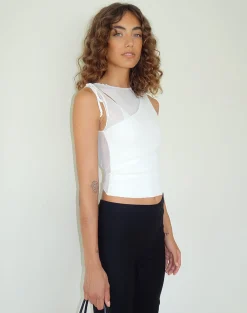 Motel Rocks Vest Tops | Going Out Tops-Moni Vest Top in Mesh Ivory MeshIvory