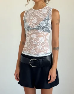 Motel Rocks Vest Tops | Lace Tops-Monlo Unlined Top in Ivory Big Rose Lace IvoryBigRoseLace
