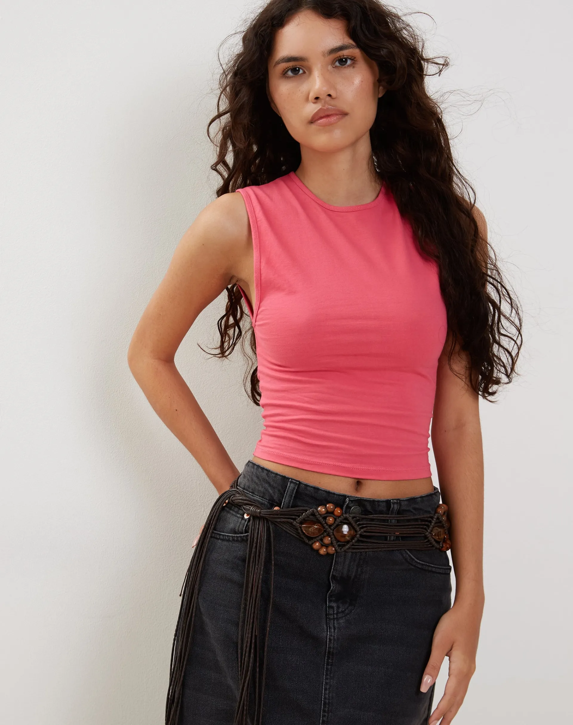 Motel Rocks Basic Tops-Monlo Vest Top in Hot Pink HotPink