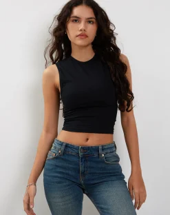 Motel Rocks Basics | Vest Tops-Monlo Vest Top in Lycra Black LycraBlack