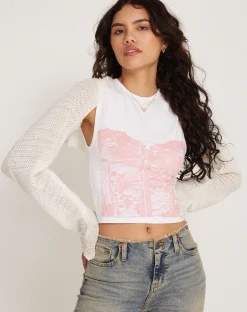 Motel Rocks Vest Tops | Printed Tops-Monlo Vest Top in White Pink Corset Print WhitePinkCorsetPrint