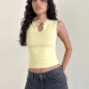 Motel Rocks Vest Tops-Monsela Top in Buttermilk with Ballet Pink Binding ButtermilkwithBalletPinkBinding