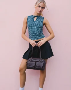 Motel Rocks Tailoring | Vest Tops-Monsela Top in Mini Gingham Dark Blue MiniGinghamDarkBlue