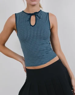 Motel Rocks Tailoring | Vest Tops-Monsela Top in Mini Gingham Dark Blue MiniGinghamDarkBlue