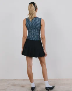Motel Rocks Tailoring | Vest Tops-Monsela Top in Mini Gingham Dark Blue MiniGinghamDarkBlue