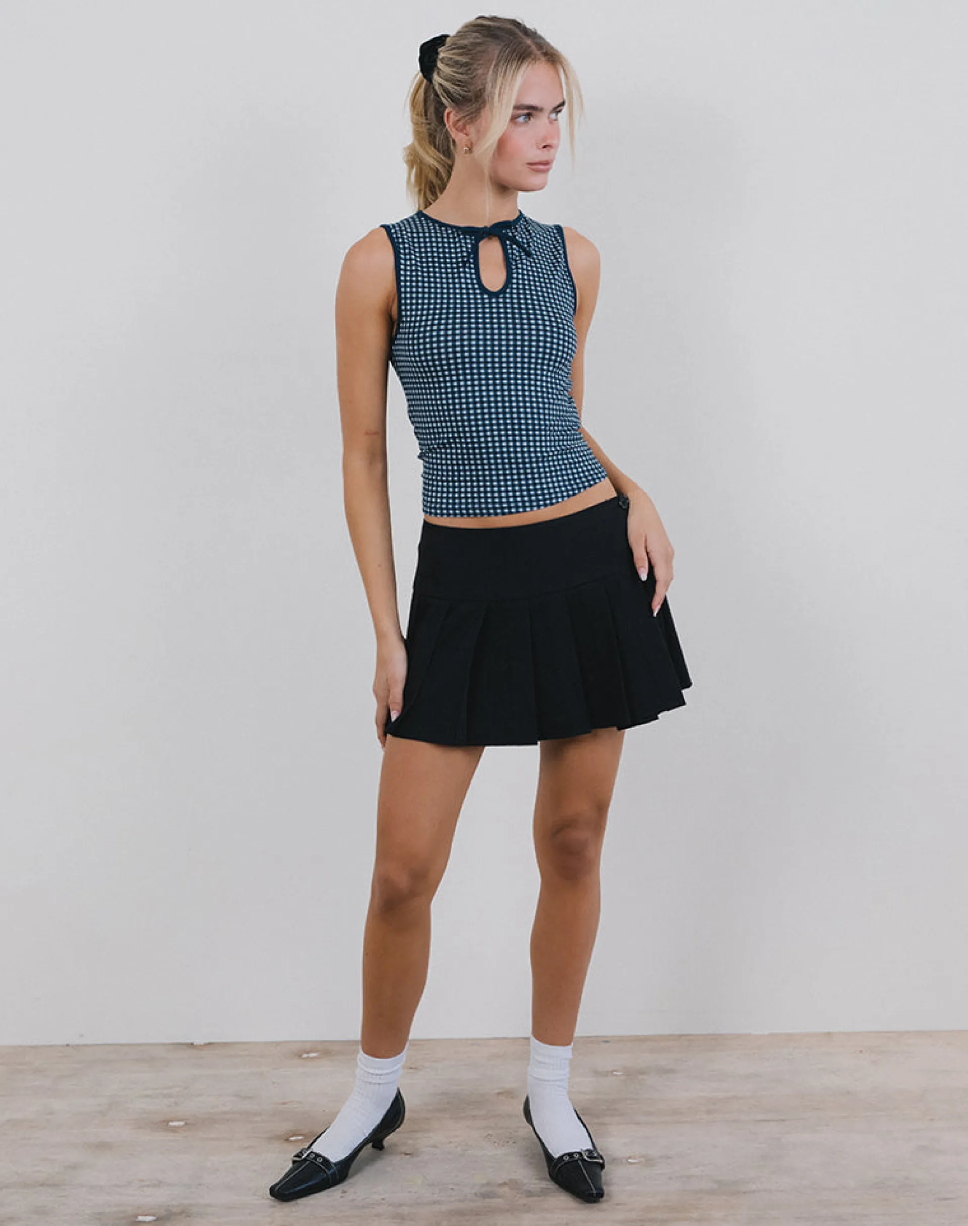 Motel Rocks Tailoring | Vest Tops-Monsela Top in Mini Gingham Dark Blue MiniGinghamDarkBlue